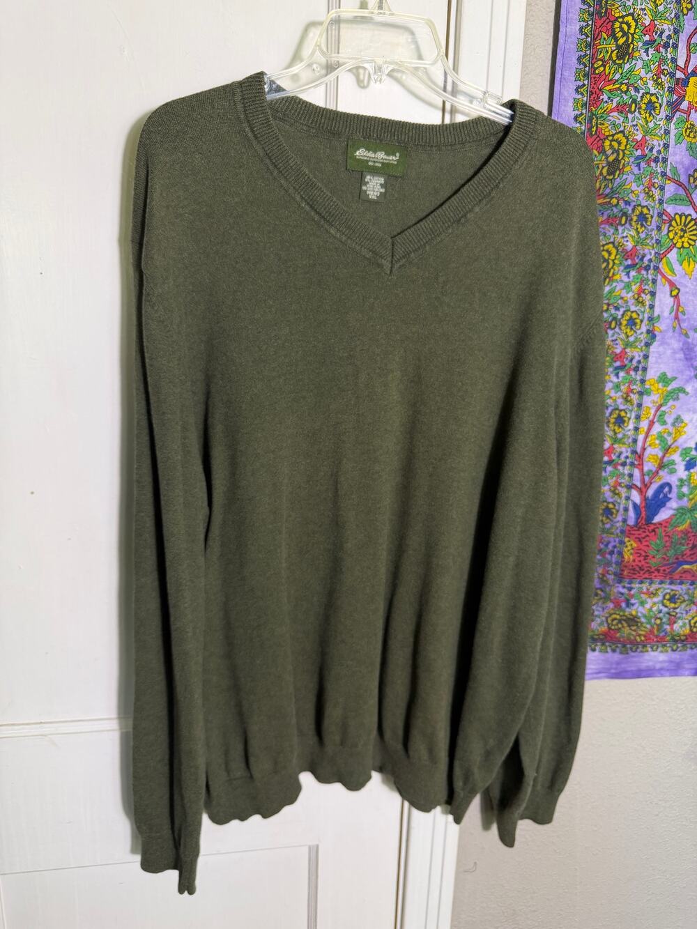 Eddie Bauer Olive Green Sweater XXL Cotton Cashmere Blend